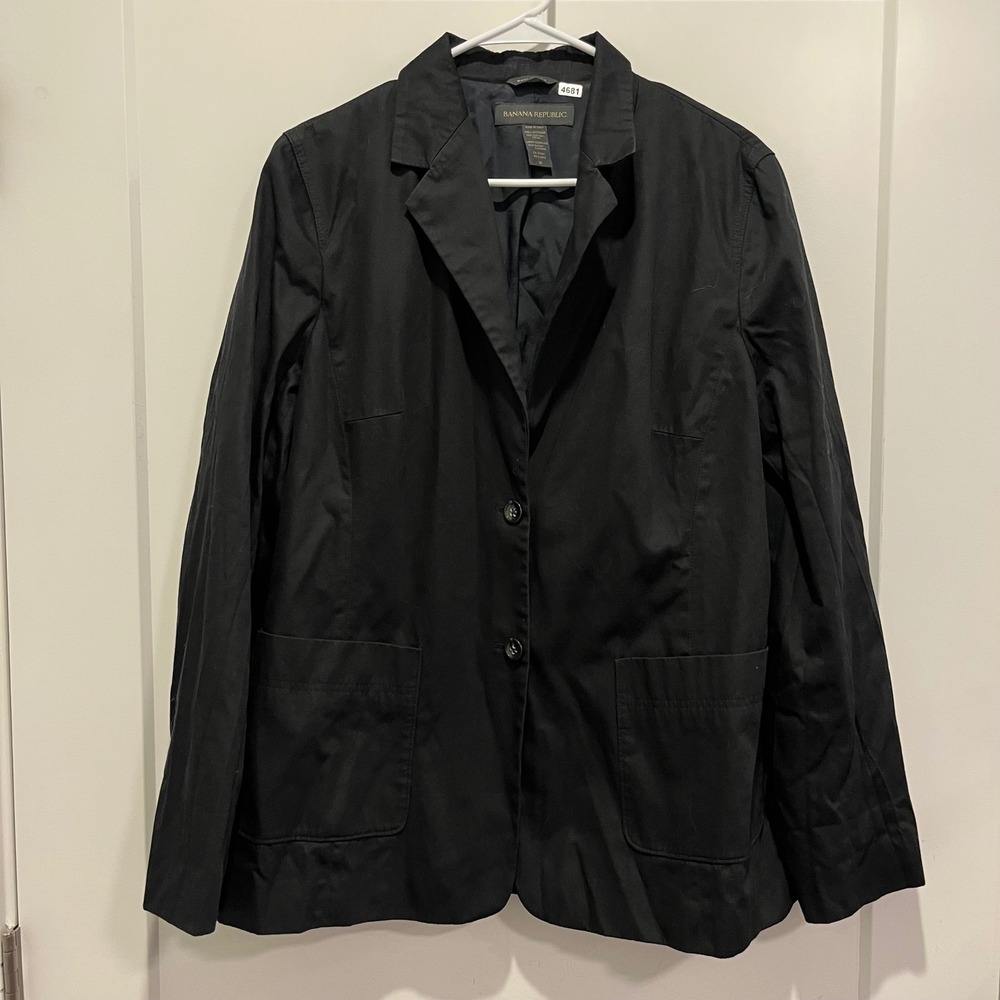 Banana Republic Made in Italy Black Cotton Blazer Jacket Size 16